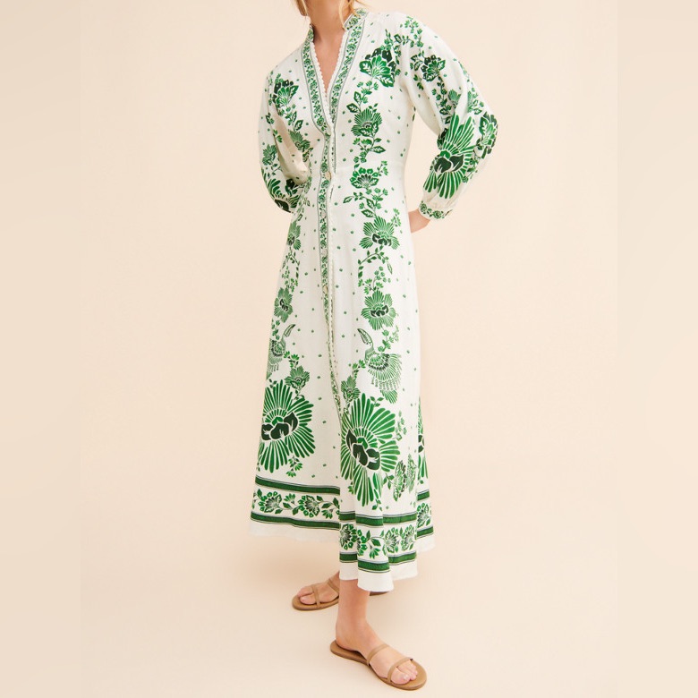 Farm Rio Forest Soul Floral Green And Off White Maxi Dress Size S